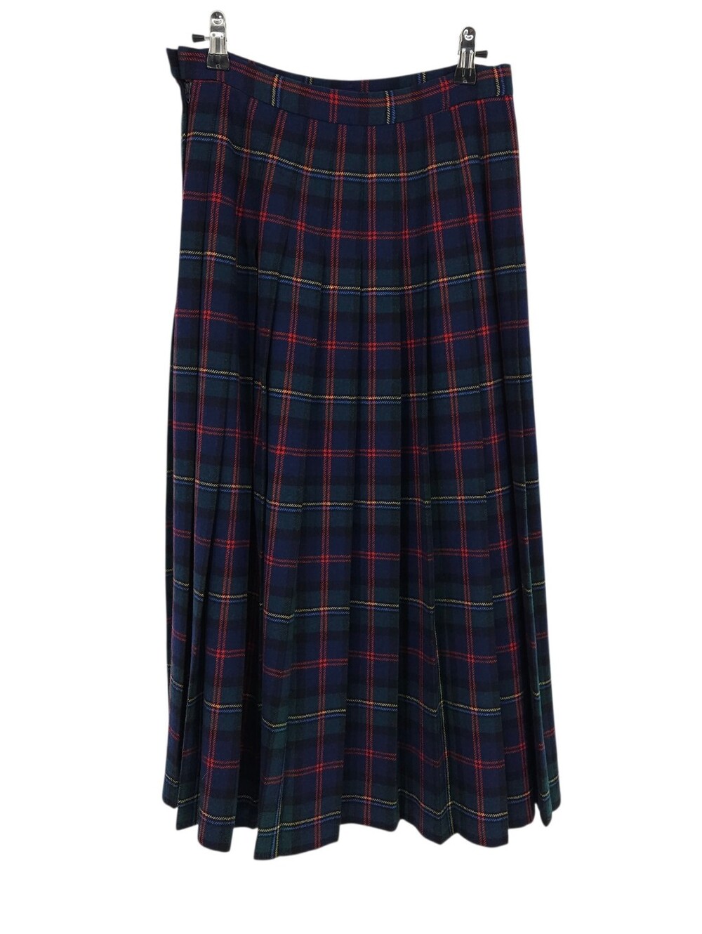 Vintage Pendleton Pleated Midi Skirt Wool Malcolm Tartan Navy Green Plaid 0